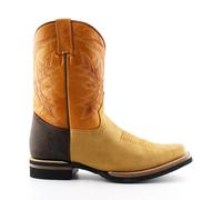 GRINDERS EL Paso Unisex Tan Brown Leather Cowboy Slip On Mid Calf Classic Boots