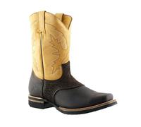 Grinders Frontier Tan Brown Leather Boots Square Toe Cowboy Ankle Chelsea Boots