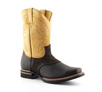 Grinders Frontier Tan Brown Leather Cowboy Boot Slip On Square Toe Front Boots