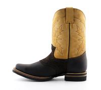 Grinders Frontier Tan Brown Leather Cowboy Boot Slip On Square Toe Front Boots