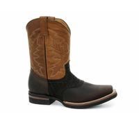 Grinders Frontier Tan Brown Leather Square Toe Cowboy Ankle Chelsea Boots