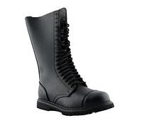 Grinders King Unisex Black Long Leather Military Punk Steel Toe Boots with 20 Eyelet Fastening 10