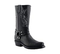Grinders Men's Bald Eagle Black Leather Slip On Square Toe Cowboy Western Boots 8