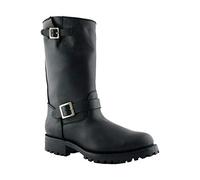 Grinders Men's Engineer Wild One Black Leather Biker Western Combat Boots with Buckle Fastening 11