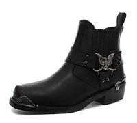 Grinders Mens Real Leather Hi Biker Boots Rock Punk Eagle Buckle Metal Toe