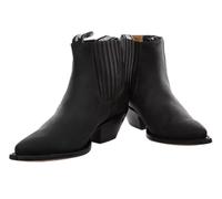Grinders Mustang Black Real Leather Cowboy Boot Slip On Cuban Heel Chelsea Boots