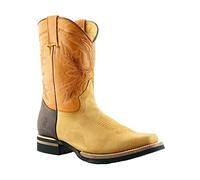 Grinders Unisex El Paso Tan Brown Leather Slip On Mid Calf Cowboy Western Boots 9