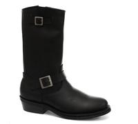 Grinders Unisex Real Leather Biker Boots Black Ginders Rebel Goth Punk Rock Buckle - Black - UK 4