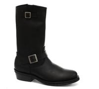 Grinders Unisex Real Leather Biker Boots Black Ginders Rebel Goth Punk Rock Buckle - Black - UK 9