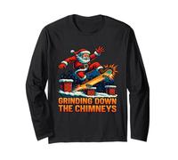 Grinding Down The Chimneys Santa Skateboard Long Sleeve T-Shirt