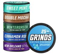 GRINDS Coffee Pouches | New 6 Can Sampler | Wintergreen, Spearmint, Cinnamon Roll | 2X Caffeine: Mocha, Mint Chocolate, New Orleans | Tobacco & Nicotine Free