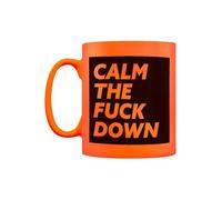 Grindstore Calm The Fuck Down Orange Neon Ceramic Mug, Rude Gift, Birthday Present, Funny Gift, Drinkware, Present for Him or Her