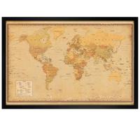 Grindstore Harper Collins Antique World Map Maxi Poster - Black Wooden Framed - Framed Poster Print, Wall Decor/Art, Home Gift Idea, For Living Room, Bedroom, Home or Office Display