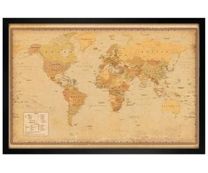 Grindstore Harper Collins Antique World Map Maxi Poster - Black Wooden Framed - Framed Poster Print, Wall Decor/Art, Home Gift Idea, For Living Room, Bedroom, Home or Office Display