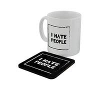 Grindstore I Hate People Mug for Tea or Coffee & Coaster Set White