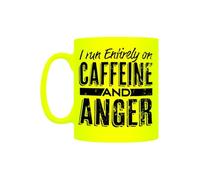 Grindstore I Run Entirely On Caffeine and Anger Yellow Neon Ceramic Mug, Rude Gift, Birthday Present, Funny Gift, Drinkware, Present for Him or Her