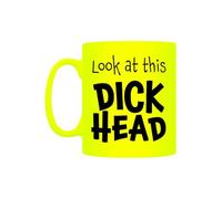Grindstore Look At This Dick Head Yellow Neon Ceramic Mug, Rude Gift, Birthday Present, Funny Gift, Drinkware, Present for Him or Her