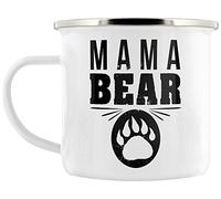 Grindstore Mama Bear White Tin Enamel Tea or Coffee Mug