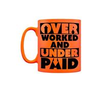 Grindstore Over Worked and Under Paid Yellow Neon Mug