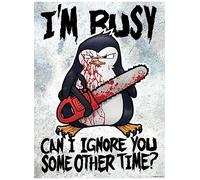 Grindstore Psycho Penguin Laminated I'm Busy Mini Poster Wall Art Print, Room Decor, Bedroom Home Office Decoration, Gift Idea, Novelty Wall Decor, Compact Art Print