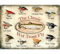 Grindstore Sports Tin Sign featuring Classic Wet Trout Fly Lures 40x30cm