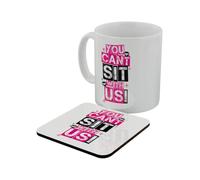 Grindstore You Can't Sit with Us Mug & Coaster Set Mug Set White 11.5x9.5cm