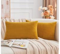GriNeed Throw Pillow Covers Mustard Yellow Set of 2 12x20 Inch Fall Pillow Covers, Soft Velvet Farmhouse Lumbar Decorative Pillowcases for Couch Sofa Bed, Home Boho Decor, Modern Cushion Covers