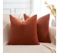 GriNeed Throw Pillow Covers Rust Set of 2 16x16 Inch Pillow Covers, Soft Velvet Fall Decorative Cases for Couch Sofa Bed, Home Boho Decor, Modern Farmhouse Cushion Covers