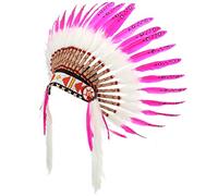 Gringo Native American Chief Headdress - Pink Feathers (White Fur)