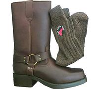 Gringos Mens Long Brown Leather Biker Cowboy Boots & Sock Set Size 9