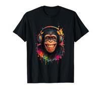 Grinning Chimpanzee Dripping Splash Art Music Outfit Monkey T-Shirt