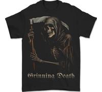 Grinning Death Grim Reaper Gothic Heavy Metal Skull Mens T-Shirt 100% Cotton Black L