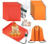 Grinsvalley 4 Pack Chick Brooder Pad Poultry Heated Mat Chicken Heating Pad Adjustable Thermostat Brood Heater with Timer and Storage Bag 15.8 X12.6 Inches for Rabbits Puppy Kitten New Born Pet (M)