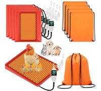 Grinsvalley 4 Pack Chick Brooder Pad Poultry Heated Mat Chicken Heating Pad Adjustable Thermostat Brood Heater with Timer and Storage Bag 15.8 X12.6 Inches for Rabbits Puppy Kitten New Born Pet (S)