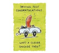 Grintastic Humorous Illustrated Male/Female Driving Test Congratulations Card From the Range by Paper Rose - Who's a Clever Sausage Then? - Greeting Card For Him/For Her (PR-GIP110)