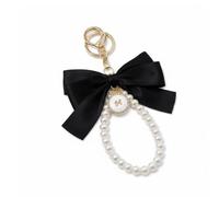 Grion Classic Black Pearl Keychain - Coquette Bow Aesthetic Gold-Tone Butterfly Charm - Elegant Women's Fashion Accessory for Handbags Backpacks Purses Decorative Evening Glam