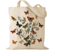 Grion Cream Botanical Butterfly Floral Tote Bag - Nature Print Spacious Book and Shopping Bag for Women Lightweight Shoulder - Daily Use Work Travel School or Outdoor Errands (Cream Botanical)