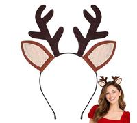 Grion Dark Brown Felt Reindeer Antler Headband with Soft Plush Ears for Festive Christmas Celebrations - Adjustable Animal Costume Hair Accessory for Adult Women, Seasonal Party Wear, Wide Hair Bands