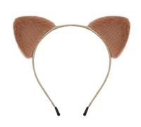 Grion Natural Brown Cat Ears Headband - Soft 3D Plump Plush Design with Adjustable Wire Frame for Secure Comfortable Fit Cosplay Halloween Party Daily Wear Photoshoot Accessories for Women
