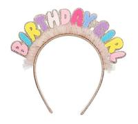Grion Sparkling Birthday Girl Headband with Gold Glitter Letters - Colorful 3D Crown Hairband with Soft Tulle Ruffle for Girls Women Adult Party Celebrations, Photoshoots, Gifts, Accessories