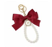 Grion Wine Red Pearl Keychain Charm - Stylish Women's Handbag Purse Backpack Car Keys Accessory Gold-Tone Metal Ring - Holiday Glam French Vintage Romantic Classic for Women