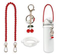 Grip Band and Cherry Clip Set for Owala Water Bottle, 680 ml, 907 ml, 1134 ml, Owala Kids, Owala Coffee Mug, Owala FreeSip, for Owala Accessories and Stanley Cup Accessories (Pearl Red)