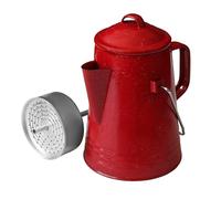 Grip Coffee Percolator (Red) - Durable Glazed Enamel Steel - Prepare Coffee Over the Fire - Camping, Hiking, Backpacking, Fishing, Hunting - (8 Cups)