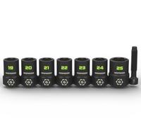 Grip Edge GRIPEDGE Tools | 7-PC - 1/2'' Drive Metric RPT Socket Extractor Set | Sizes 19 - 25 MM | Removes Broken Studs, Stripped Bolts and Lug Nuts | Includes Premium EVA Foam Storage|,(XCM7S)