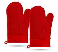 Grip Heat and Slip Resistant Silicone Oven Mitts Set,Waterproof, BPA-Free,Non-Slip Surface Oven Gloves for Cooking, BBQ, Kitchen-2 Pack (Red)
