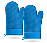Grip Heat and Slip Resistant Silicone Oven Mitts Set,Waterproof, BPA-Free,Non-Slip Surface Oven Gloves for Cooking, BBQ, Kitchen-2 Pack (Blue)