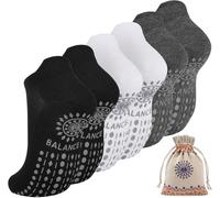Grip Pilates Socks Ankle for Women, Yoga Non Slip Socks for Barre Workout Gym Hospital Sticky Slipper Socks 3 Pairs, White+black+deep Grey, 6-10