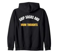 Grip Socks And Mum Thoughts Funny pilates mums Saying Zip Hoodie