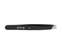 Grip Tweezer Slanted Tip Matte Black MB1 - Professional Stainless Steel Tweezers for Eyebrow Shaping and Precision Hair Removal - Non-Slip Finish for Control and Comfort