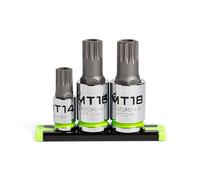 GripEdge | 3-PC RPT 3/8 & 1/2" Drive Standard Tamper Proof Triple Square Bit Socket Set | Includes sizes - MT14-MT18 | Includes Premium Aluminium Socket Rail |